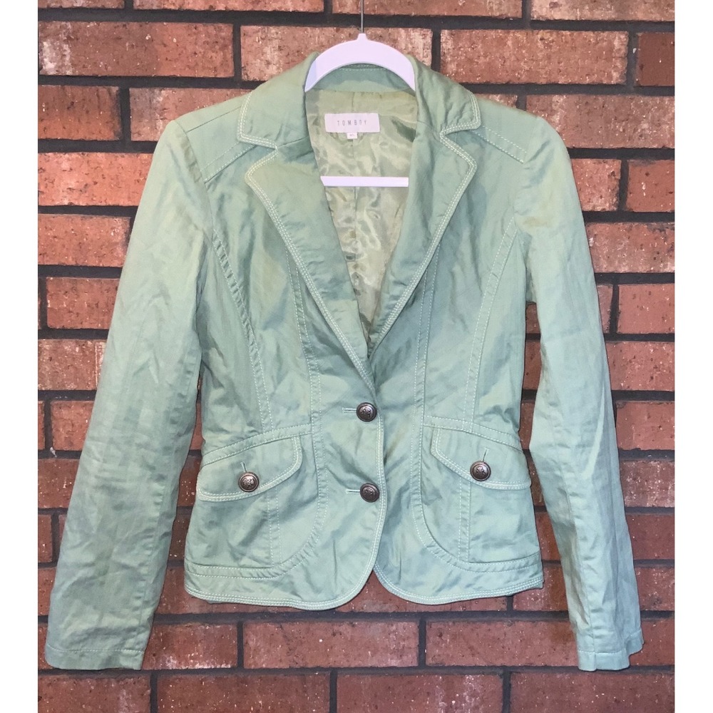 Tomboy Womens‎ Sage Green Herringbone Blazer Jacket Notched Lapel Size 8s